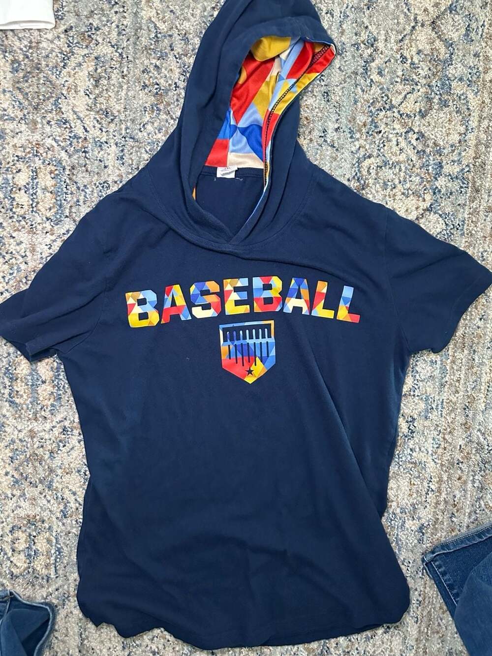 Plate Crate Navy Short-Sleeve Baseball Hoodie Youth Size YXL
